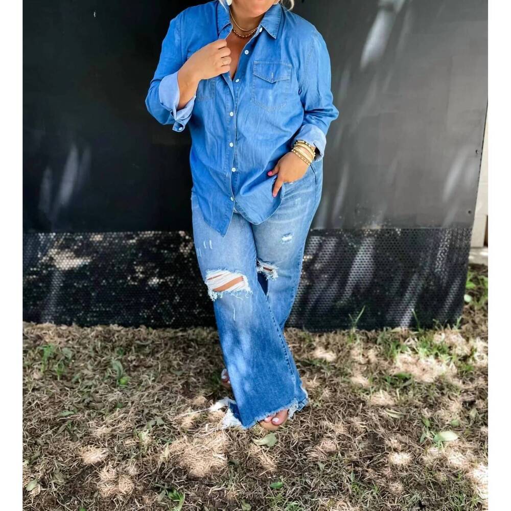 NEW BLAKELEY dakota chambray denim western top in blue